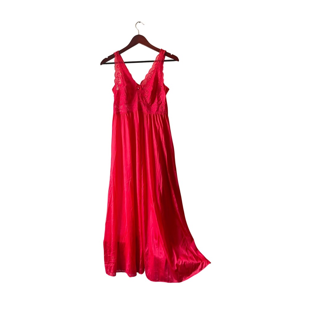 Vintage Shadowline Red Lace Bodice‎ Maxi Nightgown Sleeveless Empire Waist Small